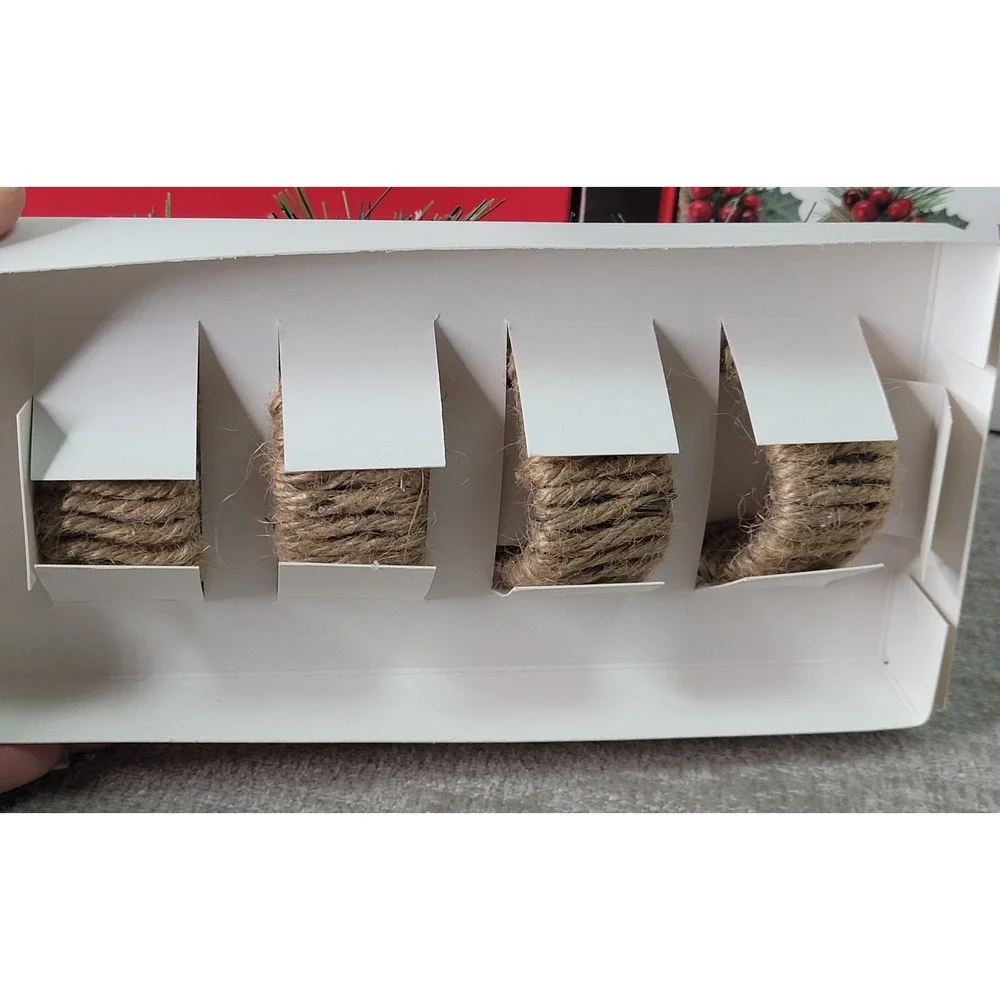 Williams Sonoma Holly Berry Napkin Rings Set of 8 Christmas Holiday Jute NEW